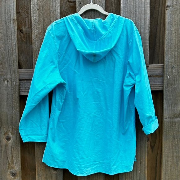 Sea Salt Beautiful Turquoise Colored Cotton Top with Hoodie XL EUC - Picture 2 of 6